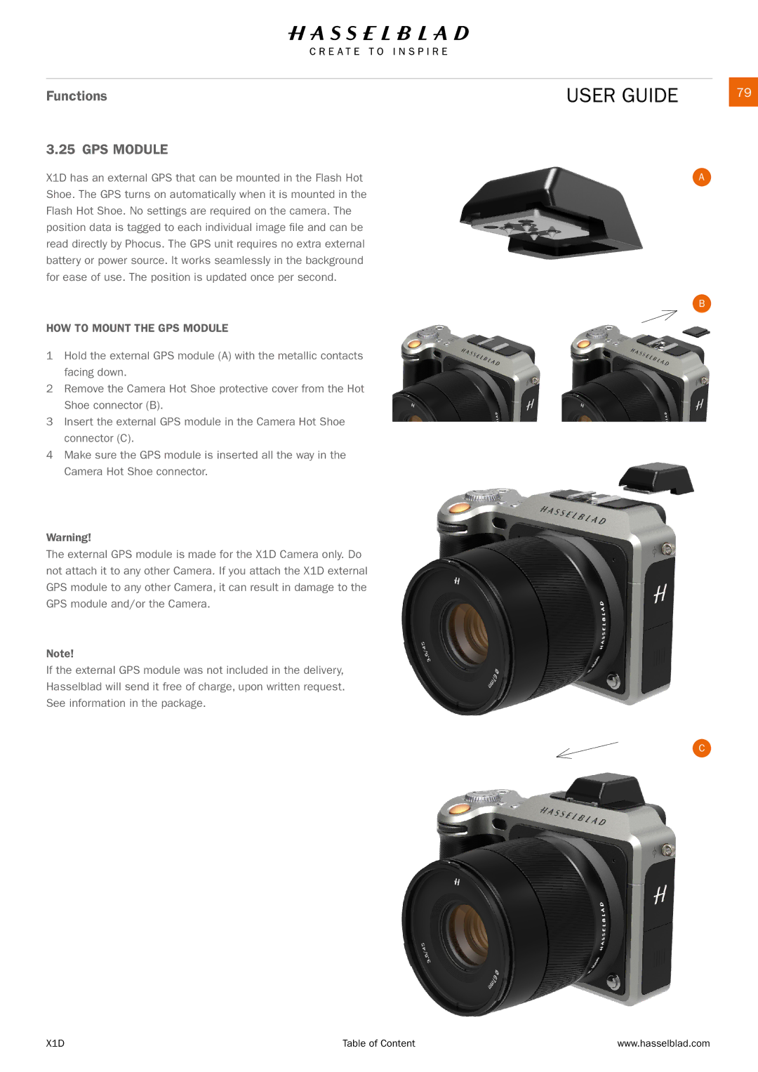 Hasselblad X1D manual HOW to Mount the GPS Module 