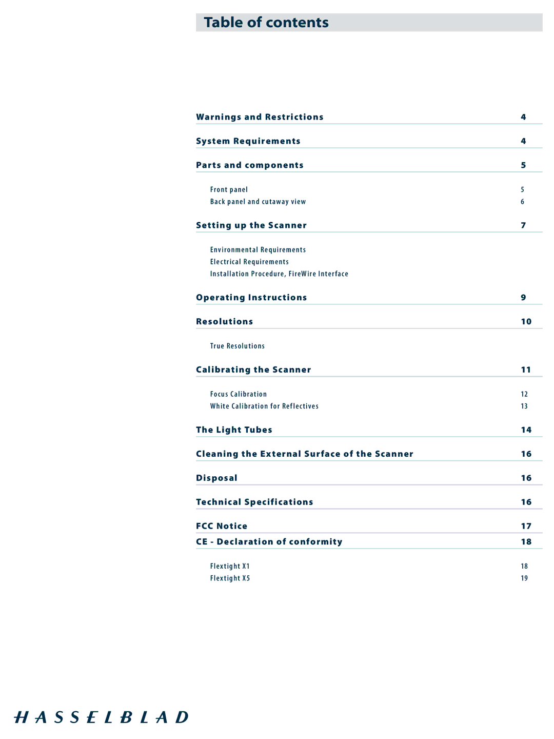 Hasselblad X5, X1 user manual Table of contents 