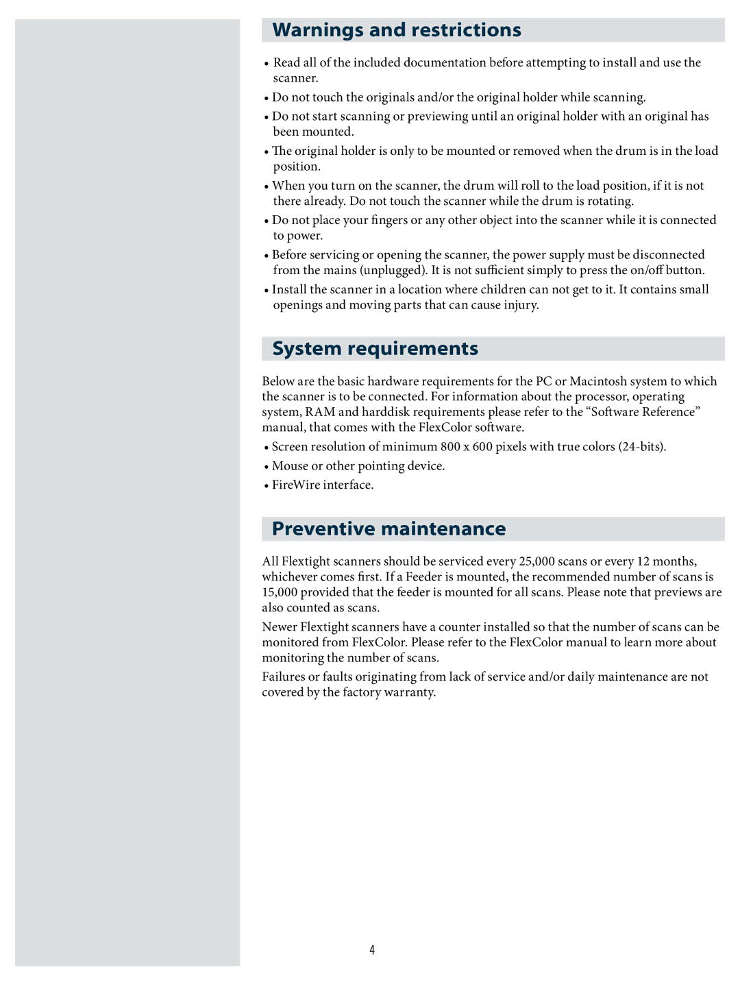 Hasselblad X5, X1 user manual System requirements, Preventive maintenance 