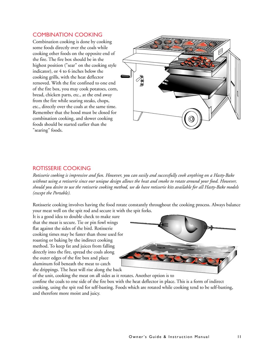 Hasty-Bake Fiesta, Portable, Continental, Suburban, Gourmet, Legacy manual Combination Cooking, Rotisserie Cooking 