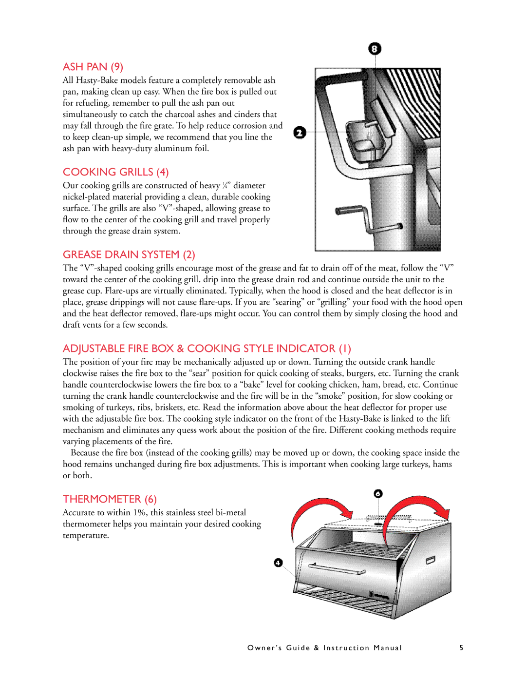 Hasty-Bake Fiesta Ash Pan, Cooking Grills, Grease Drain System, Adjustable Fire BOX & Cooking Style Indicator, Thermometer 