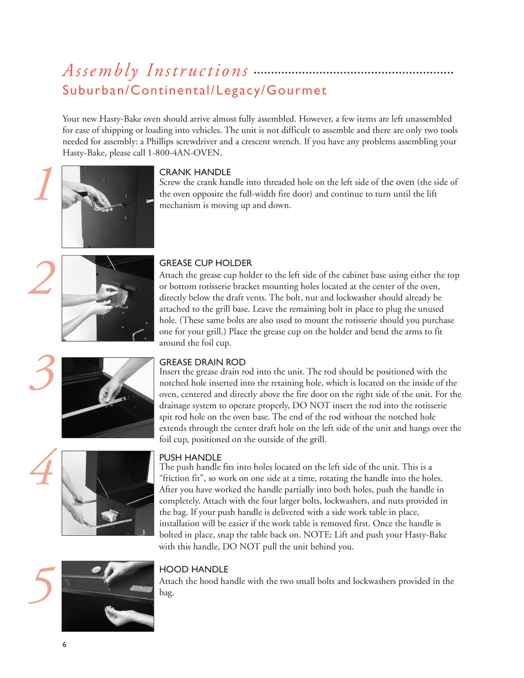 Hasty-Bake Continental, Portable, Fiesta, Suburban, Gourmet, Legacy manual Assembly Instructions, Crank Handle 