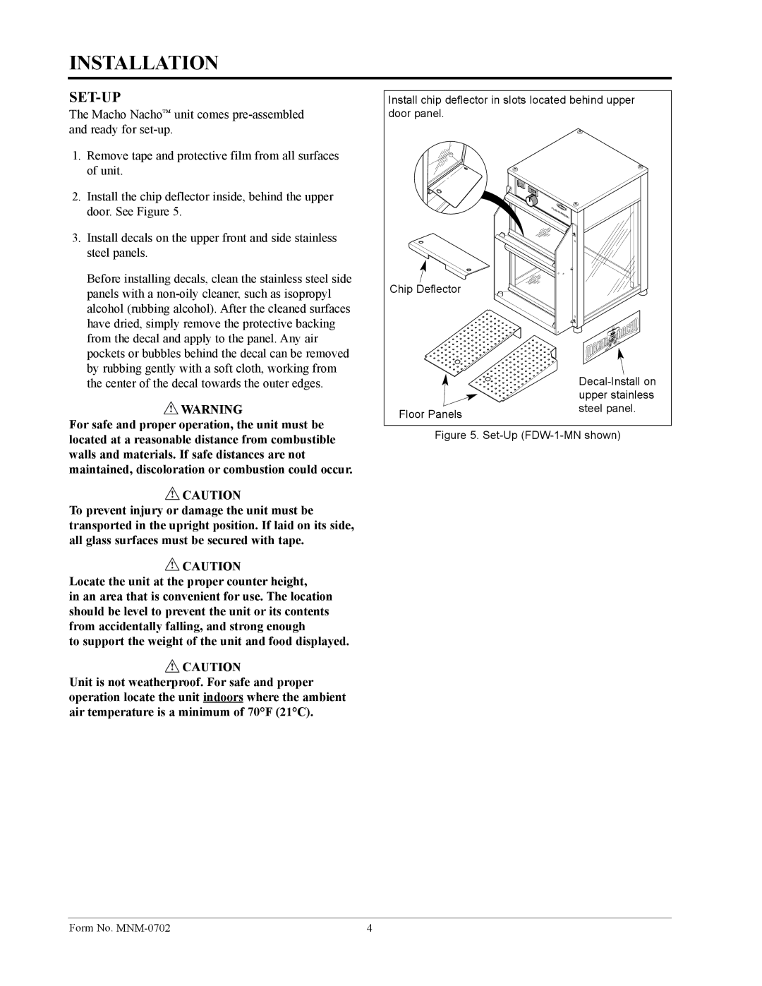 Hatco FDW-1-MN, FST-1-MN manual Installation, Set-Up 