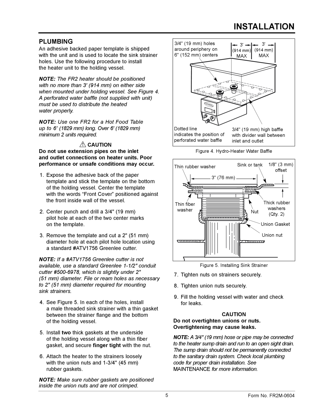 Hatco FR2 Series manual Installation, Plumbing 