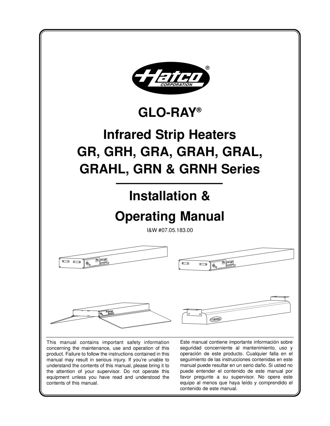 Hatco GRAHL, GRNH manual GLO-RAY Infrared Strip Heaters GR, GRH, GRA, GRAH, GRAL, I&W #07.05.183.00 