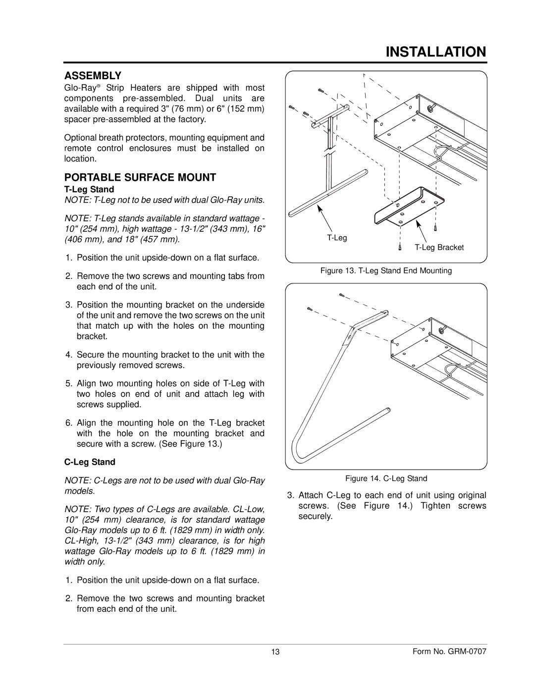 Hatco GRH, GRAL, GRAHL, GRNH manual Assembly, Portable Surface Mount, Leg Stand 