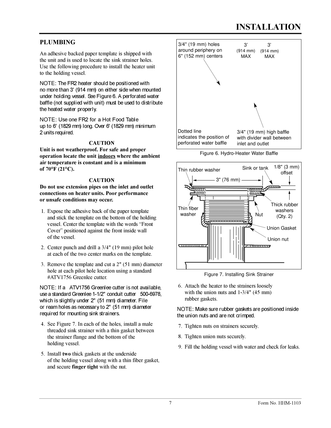 Hatco Hatco 3CS2 manual Installation, Plumbing 