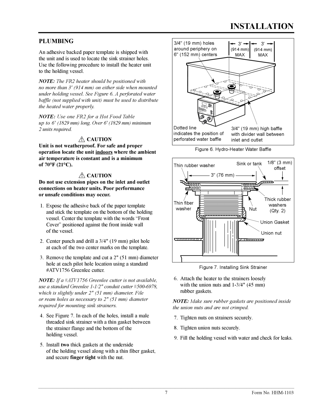 Hatco Hatco 3CS2 manual Installation, Plumbing 