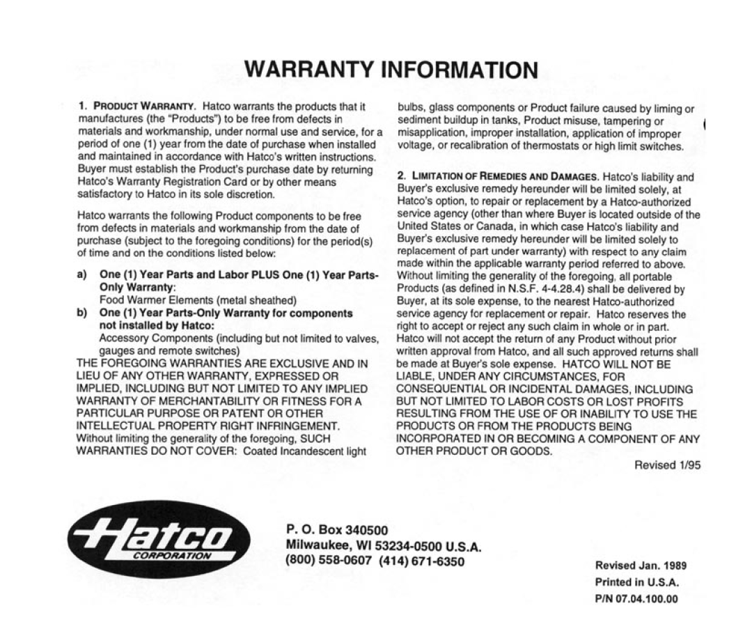 Hatco L80-041 manual 