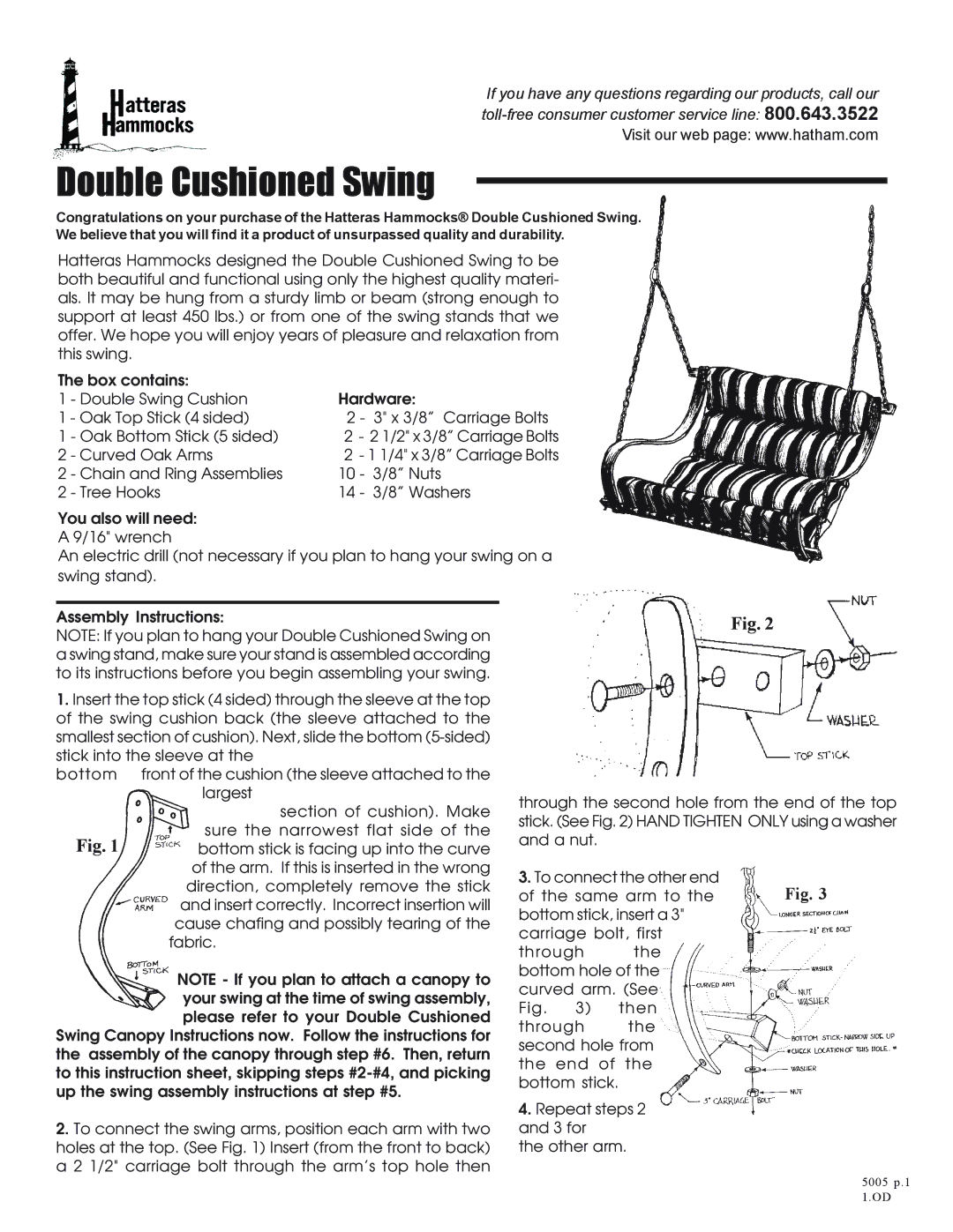 Hatteras Hammocks none instruction sheet Double Cushioned Swing 