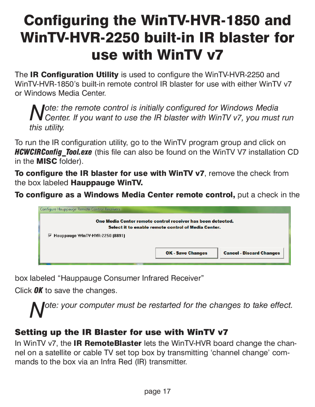 Hauppauge WinTV HVR-1800 manual This utility, Setting up the IR Blaster for use with WinTV 