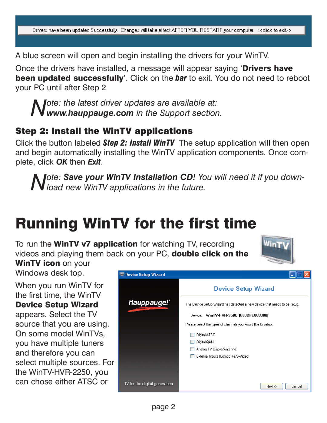 Hauppauge WinTV HVR-1800 manual Running WinTV for the first time, Install the WinTV applications 