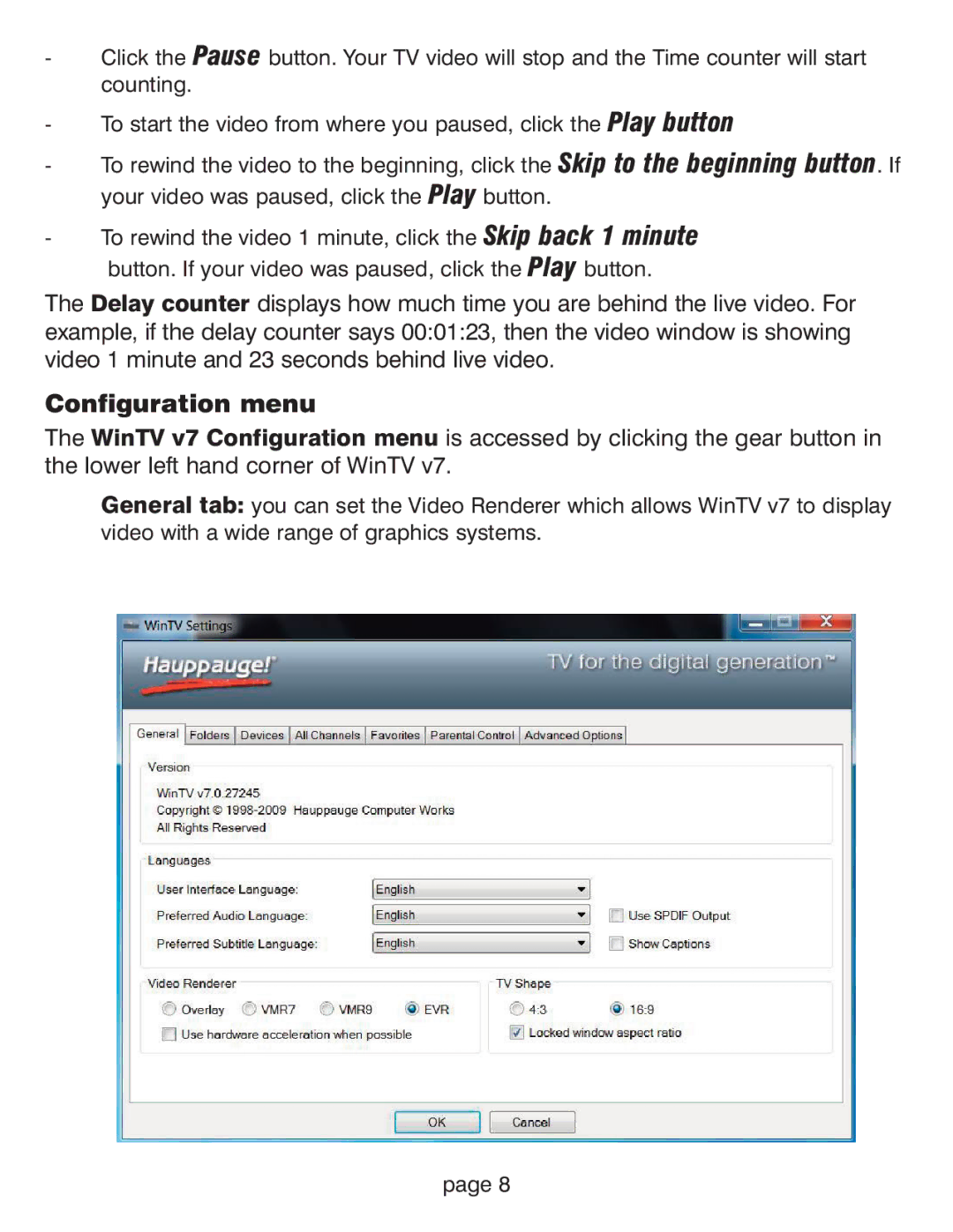 Hauppauge WinTV HVR-1800 manual Configuration menu 