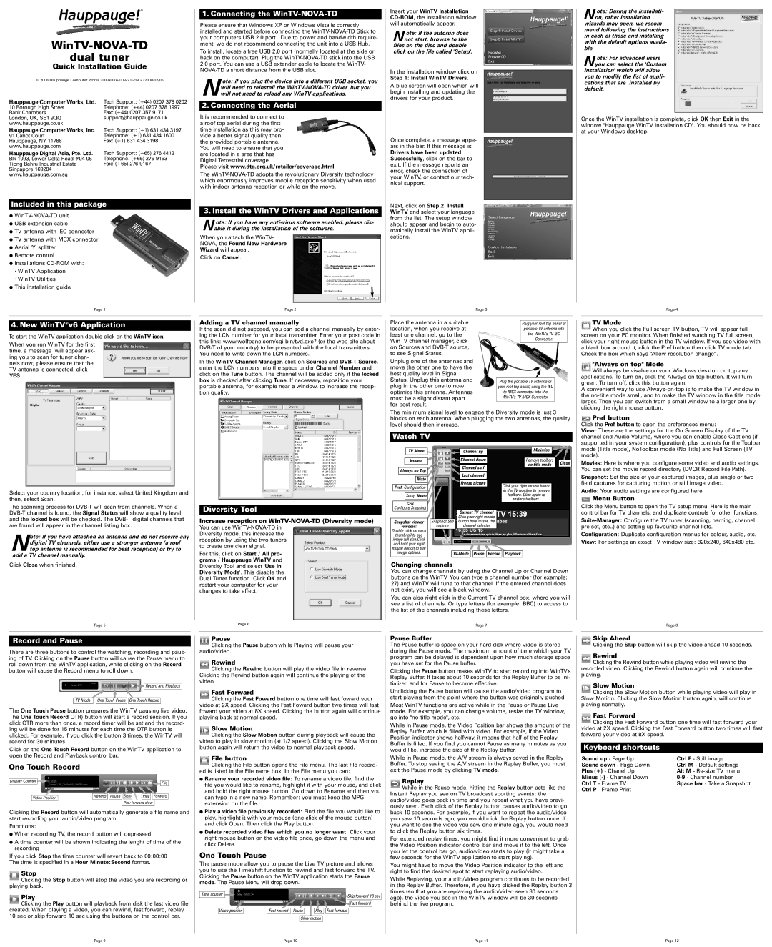 Hauppauge manual Included in this package, Connecting the WinTV-NOVA-TD, Connecting the Aerial, New WinTVv6 Application 