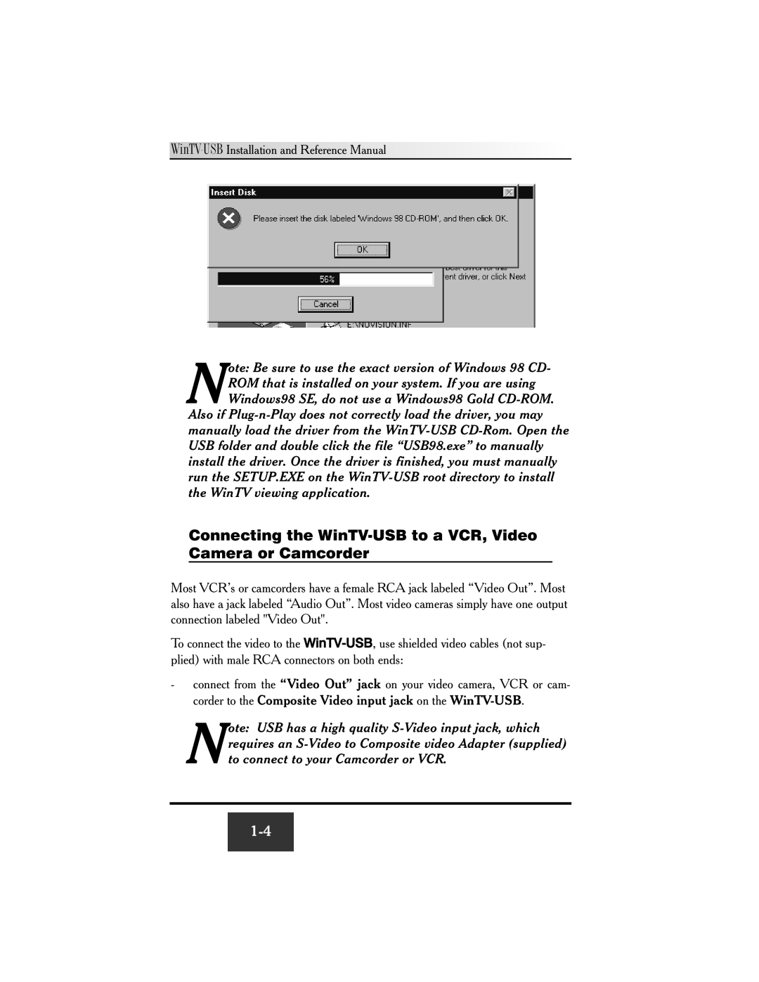 Hauppauge WinTV-USB FM manual Connecting the WinTV-USB to a VCR, Video Camera or Camcorder 