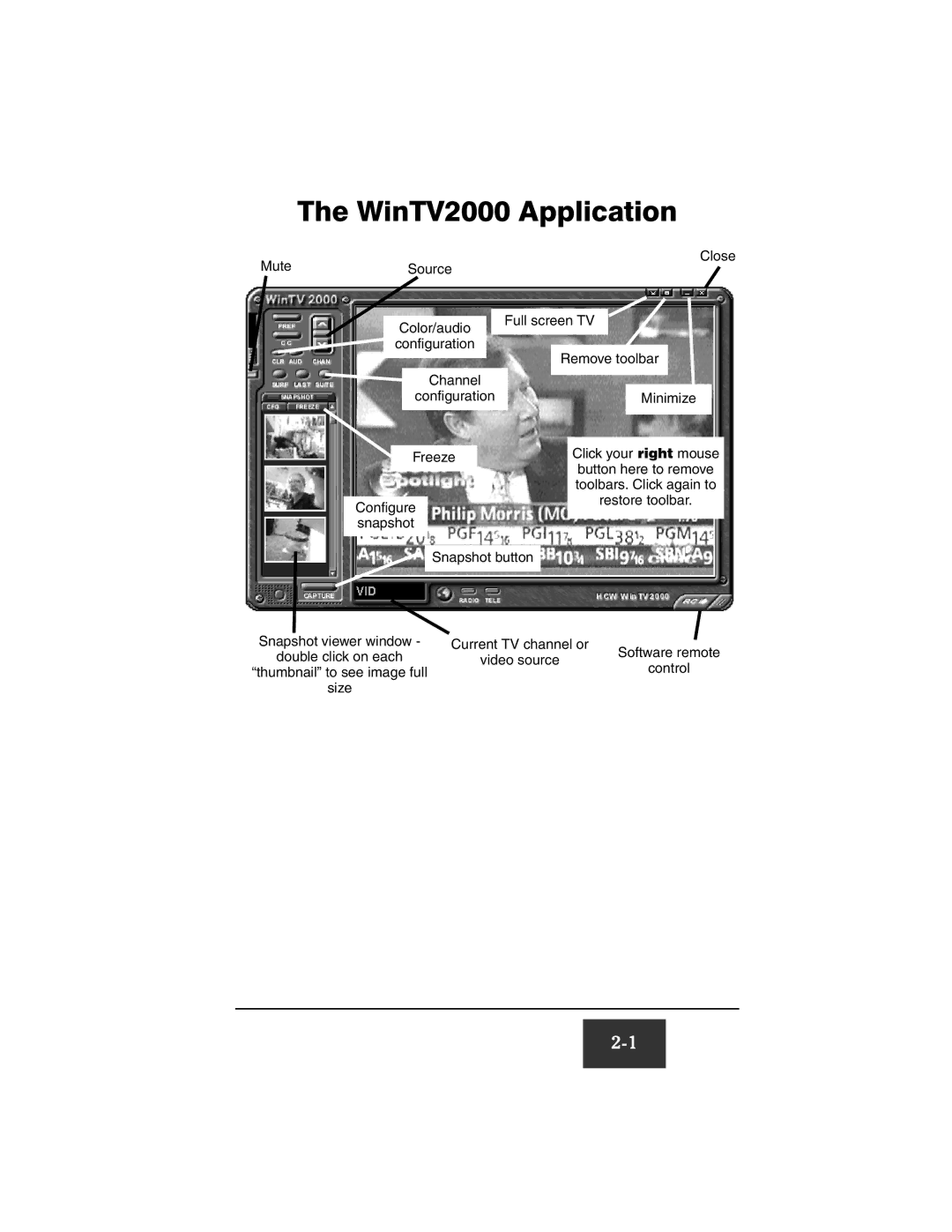 Hauppauge WinTV-USB FM manual WinTV2000 Application, Snapshot viewer window 