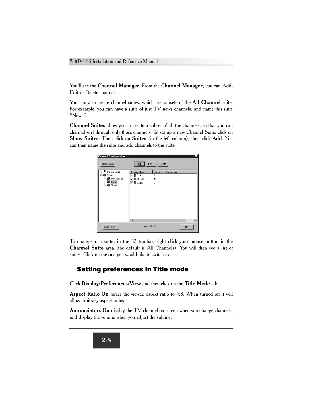 Hauppauge WinTV-USB FM manual Setting preferences in Title mode 