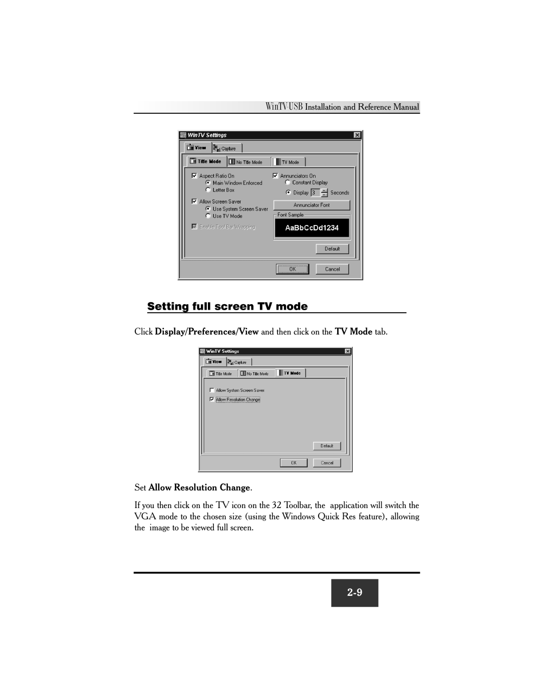 Hauppauge WinTV-USB FM manual Setting full screen TV mode 