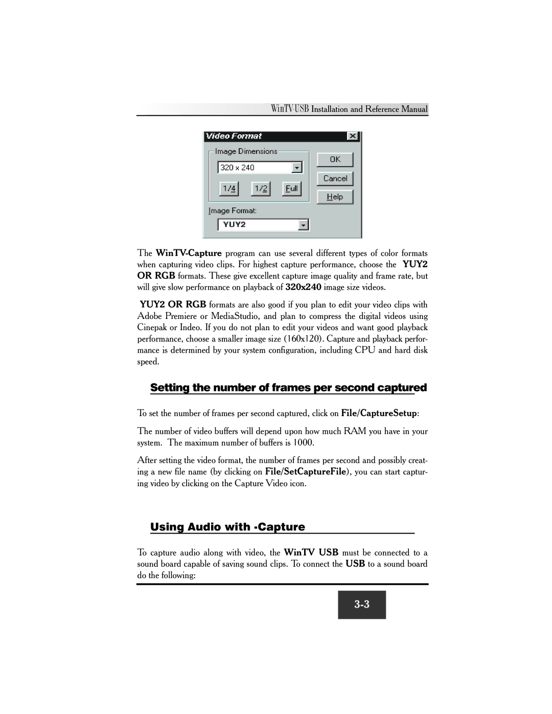 Hauppauge WinTV-USB FM manual Setting the number of frames per second captured, Using Audio with -Capture 