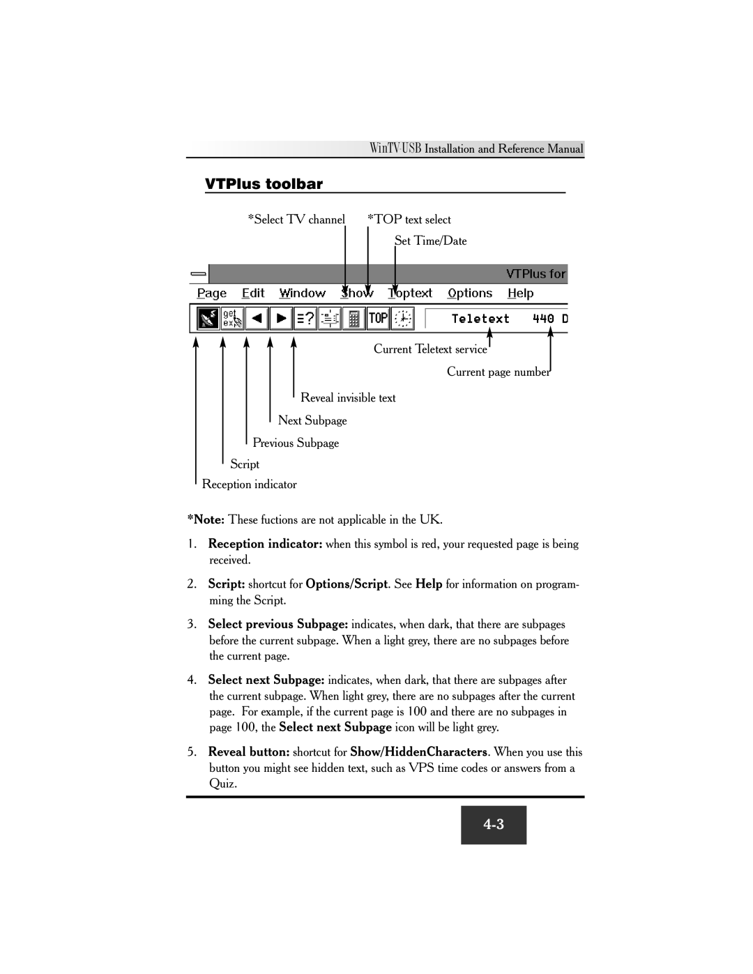 Hauppauge WinTV-USB FM manual VTPlus toolbar 