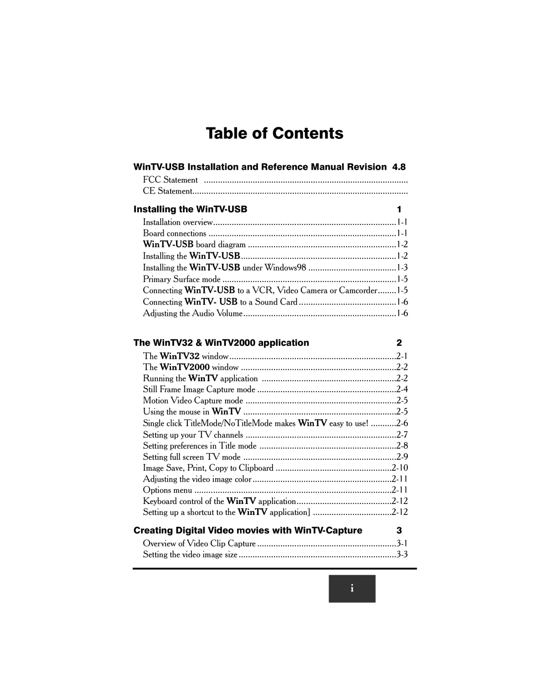 Hauppauge WinTV-USB FM manual Table of Contents 