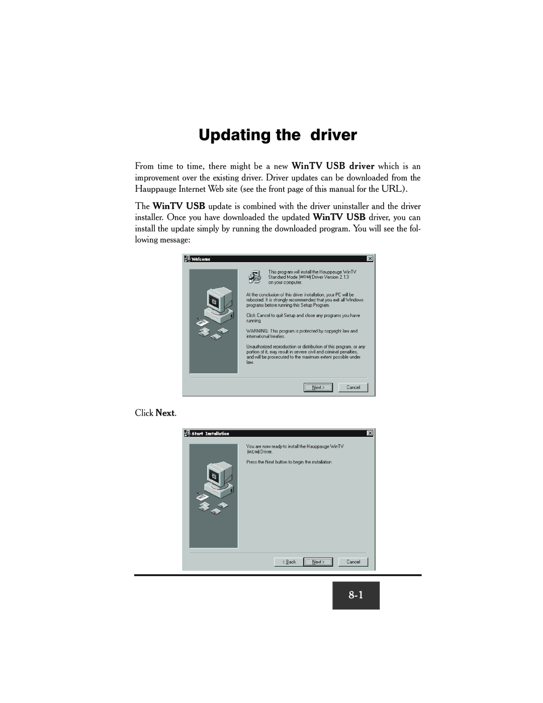 Hauppauge WinTV-USB FM manual Updating the driver 