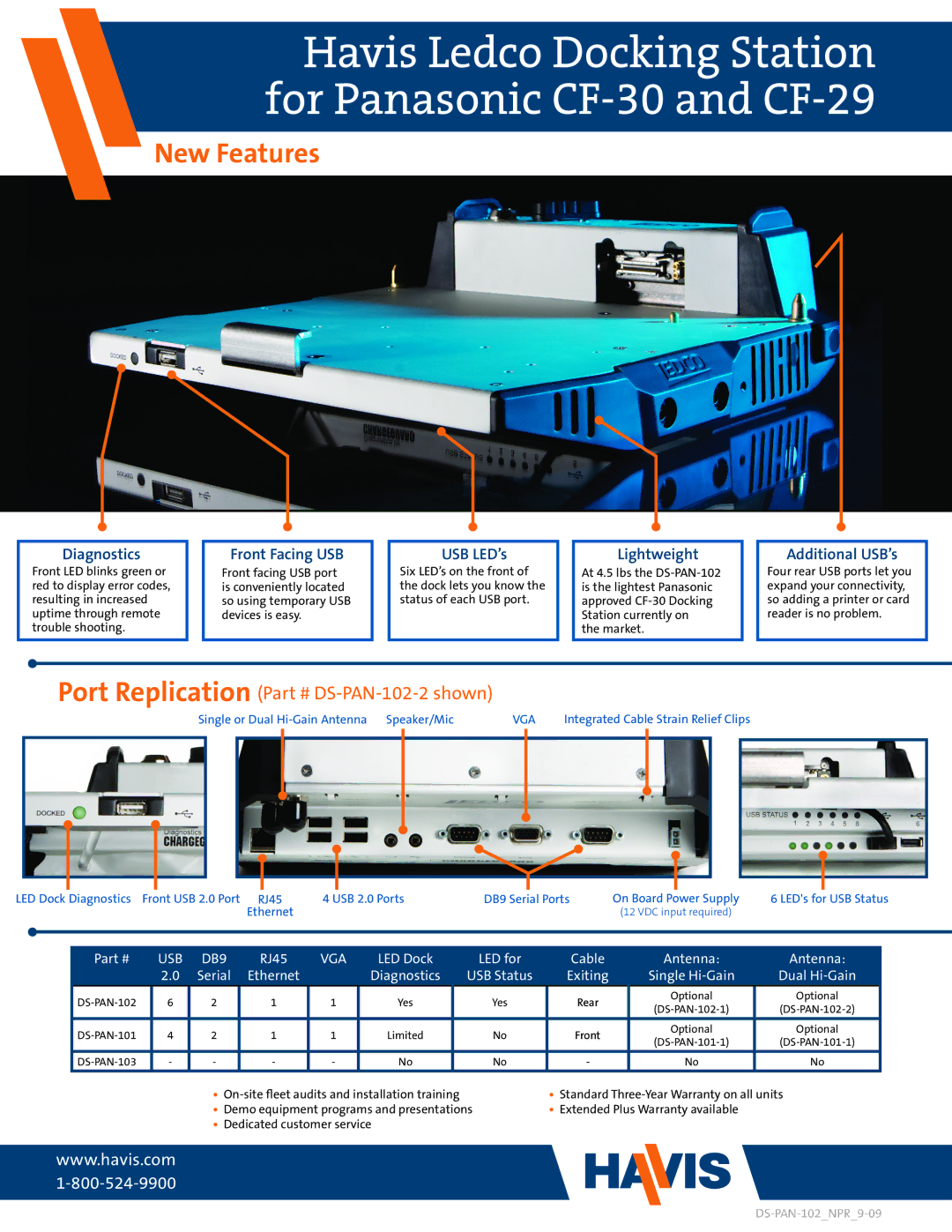 Havis-Shields 43680381 specifications Diagnostics, Front Facing USB, USB LED’s, Lightweight, Additional USB’s 