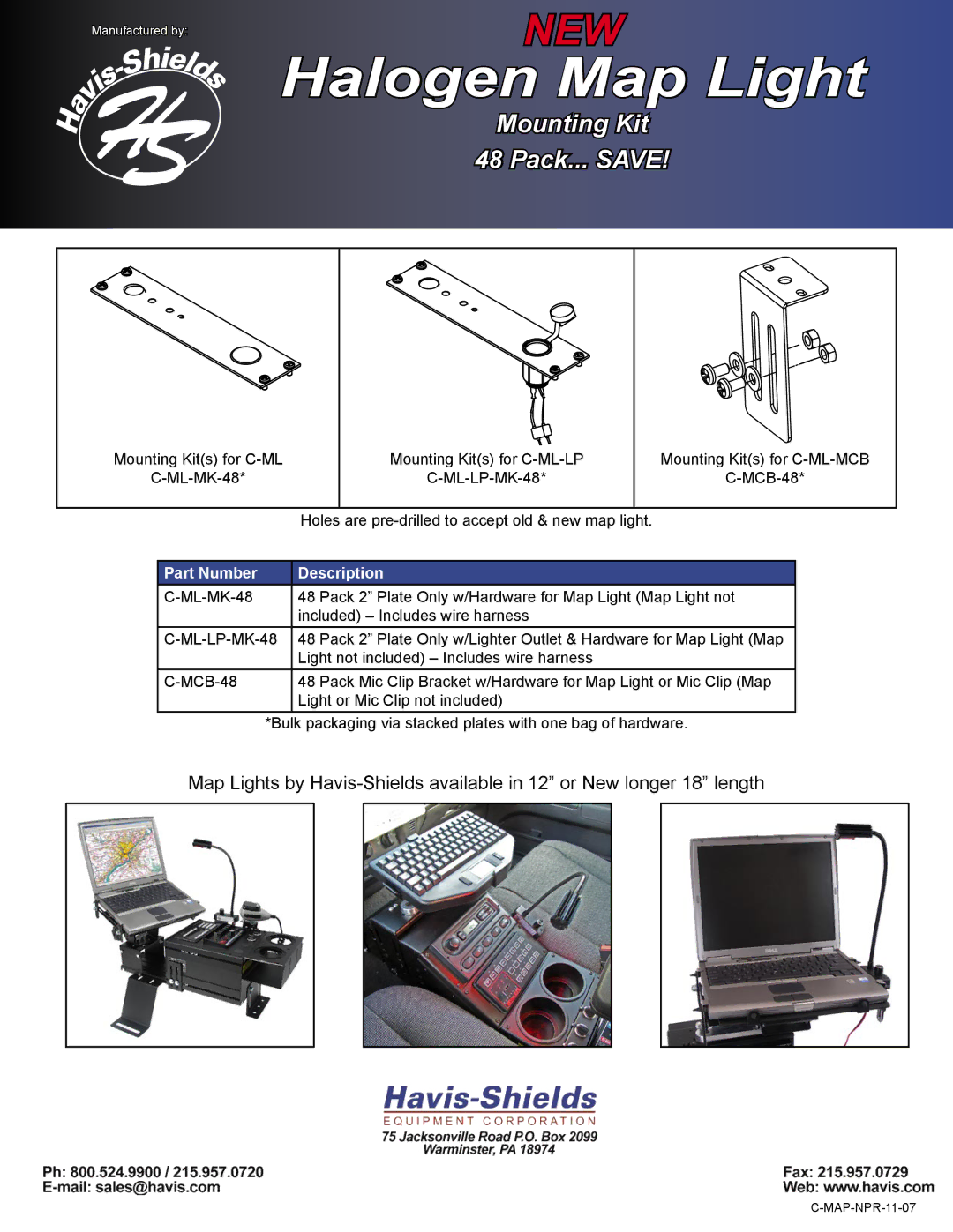 Havis-Shields C-MAP-T-48, C-MAP-SL, C-MAP-TL, C-MAP-S-48 manual Mounting Kit Pack... Save 