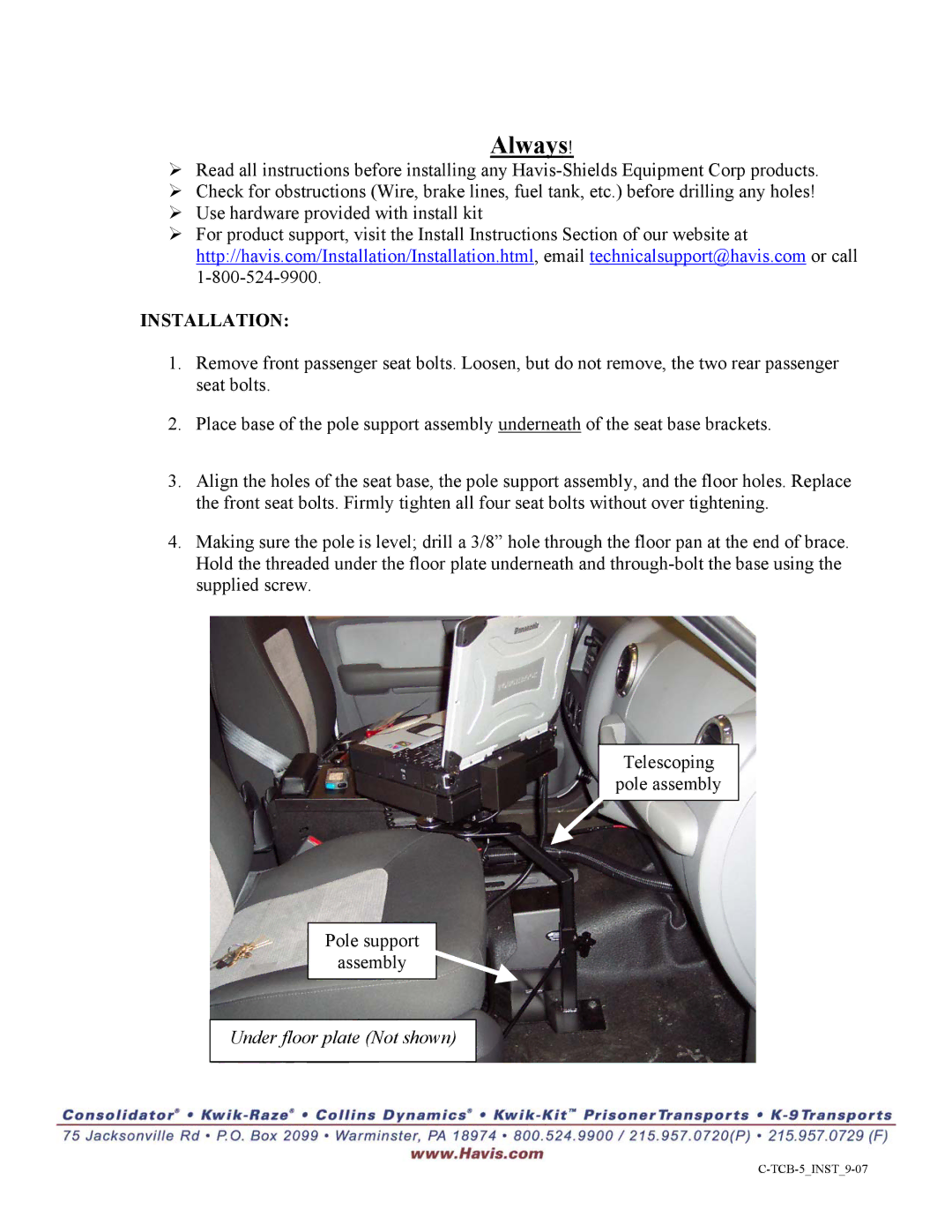 Havis-Shields C-TCB-5 installation instructions Always, Installation 