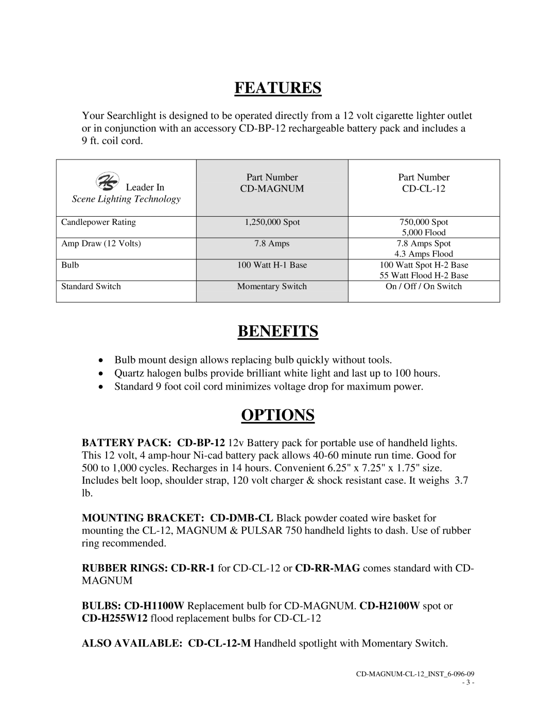 Havis-Shields CD-CL-12 manual Features, Benefits, Options 