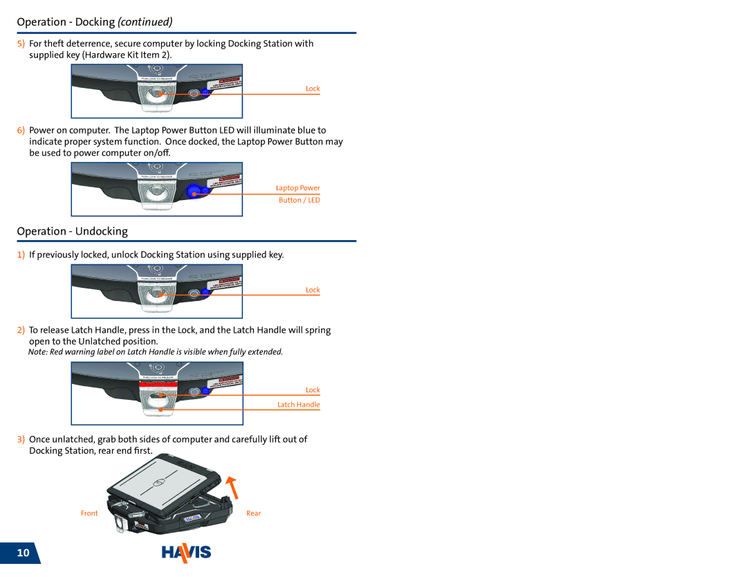 Havis-Shields DS-DELL-221, DS-DELL-103, DS-DELL-223, DS-DELL-101-3 owner manual Operation Undocking 