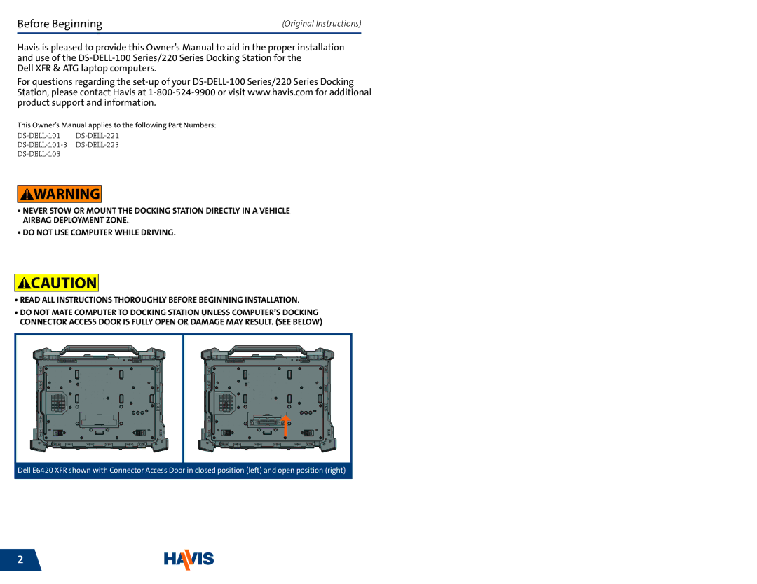 Havis-Shields DS-DELL-223, DS-DELL-221, DS-DELL-103, DS-DELL-101-3 owner manual Before Beginning 