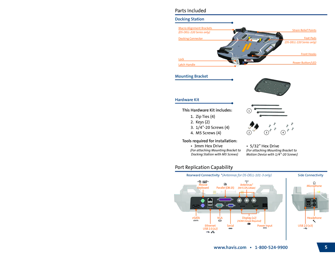 Havis-Shields DS-DELL-221, DS-DELL-103, DS-DELL-223, DS-DELL-101-3 owner manual Parts Included, Port Replication Capability 