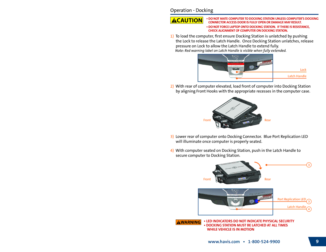 Havis-Shields DS-DELL-221, DS-DELL-103, DS-DELL-223, DS-DELL-101-3 owner manual Operation Docking 