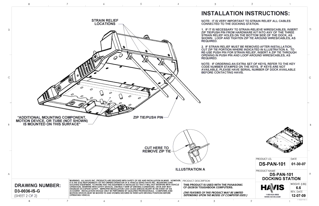 Havis-Shields DS-PAN-103 DS-PAN-101, Strain Relief Locations, This Product is Used with the Panasonic 