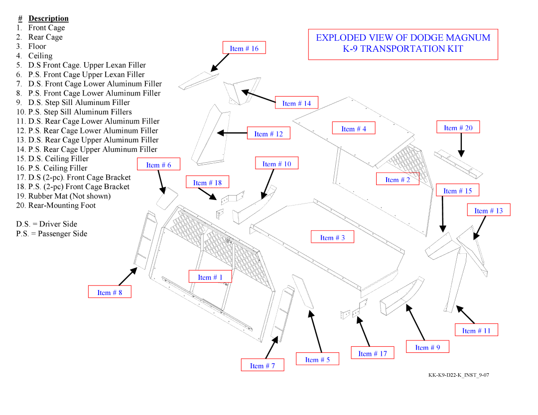 Havis-Shields KK-K9-D22-K installation instructions Transportation KIT, Description 