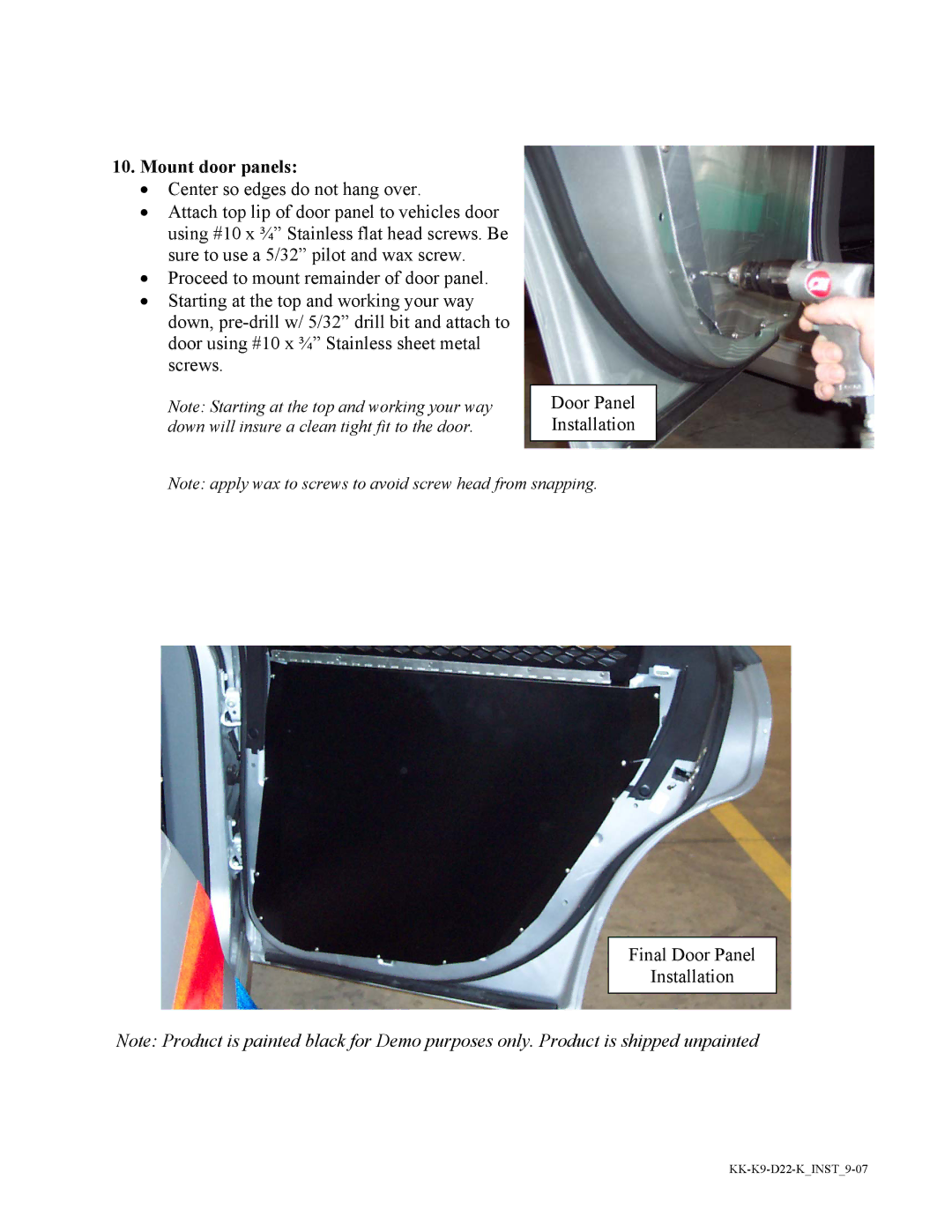 Havis-Shields KK-K9-D22-K installation instructions Mount door panels 