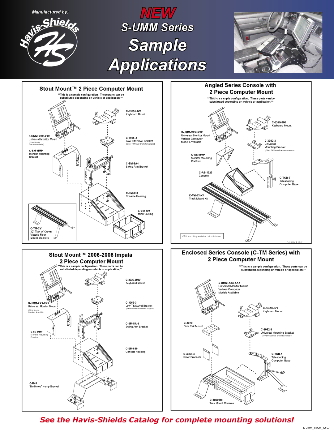 Havis-Shields S-UMM-L3-MV2, S-UMM-XPT-104, S-UMM-PLA-LX1 manual Sample Applications, Stout Mount 2 Piece Computer Mount 