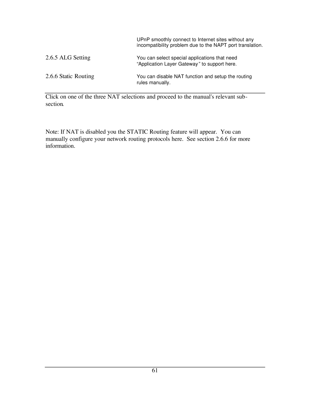 Hawking Technology 108G manual ALG Setting Static Routing 