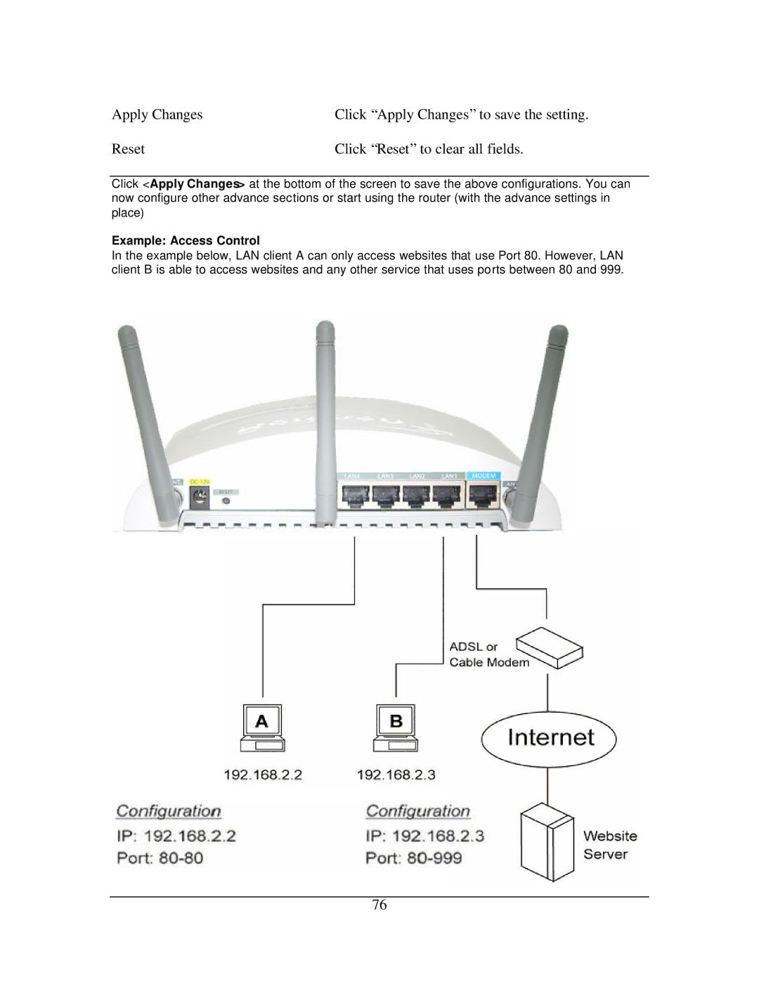 Hawking Technology 108G manual Example Access Control 