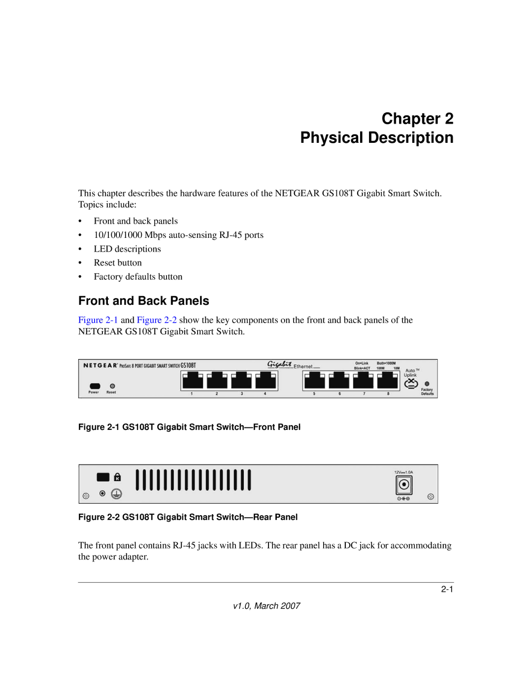 Hawking Technology 202-10248-01 manual Chapter Physical Description, Front and Back Panels 