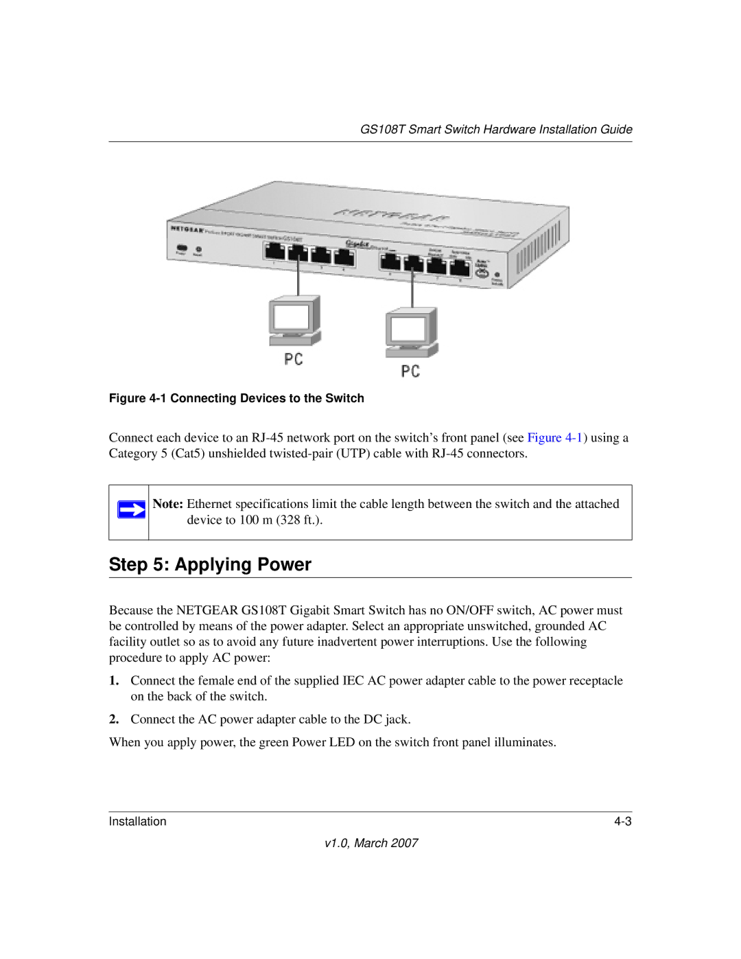 Hawking Technology 202-10248-01 manual Applying Power, Connecting Devices to the Switch 