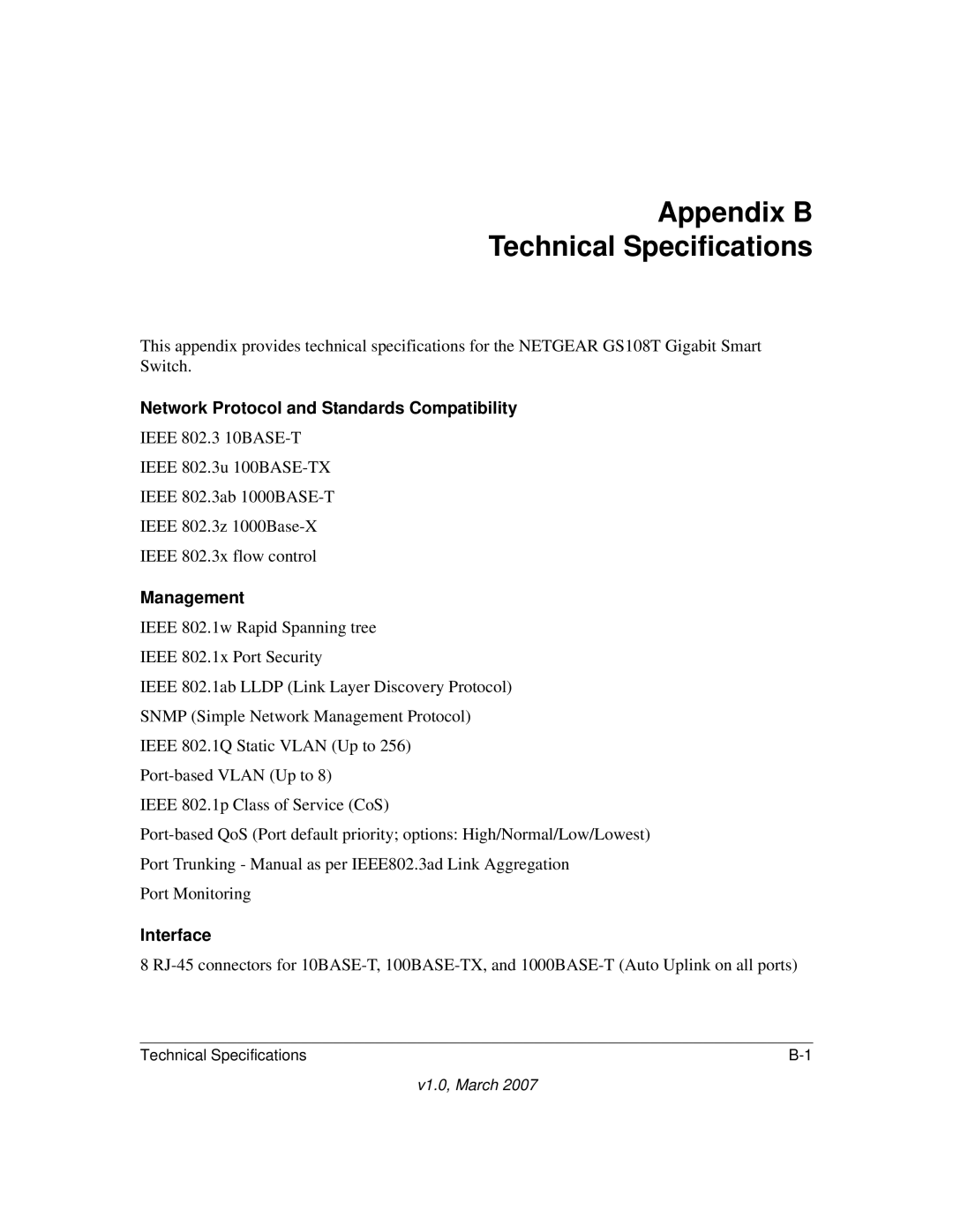 Hawking Technology 202-10248-01 manual Appendix B Technical Specifications, Network Protocol and Standards Compatibility 