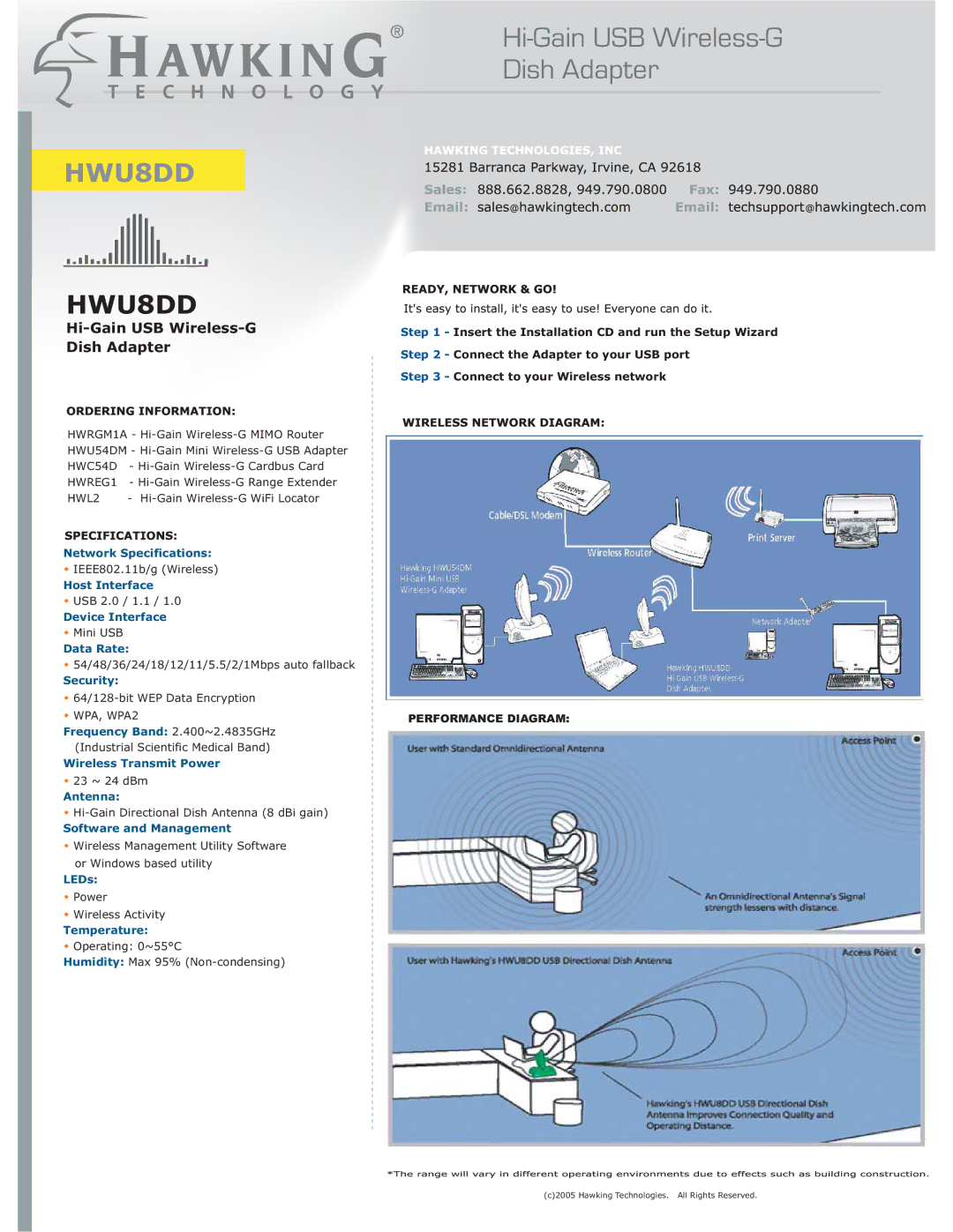 Hawking Technology 300N software manual HWU8DD, Hi-Gain USB Wireless-G Dish Adapter 