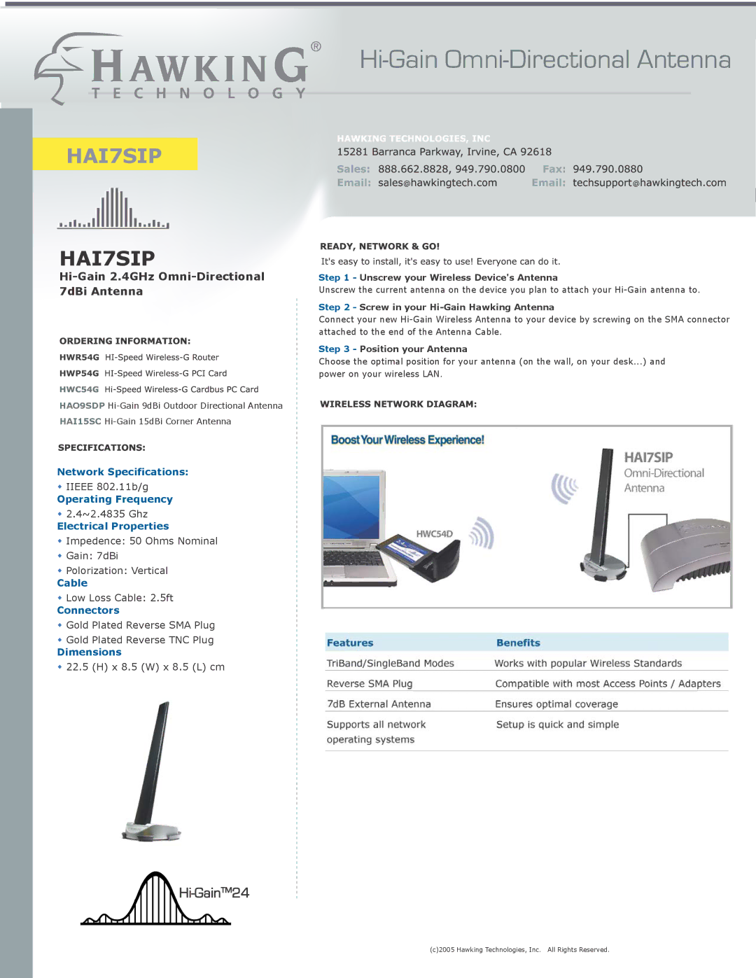 Hawking Technology 300N software manual Hi-Gain Omni-Directional Antenna 