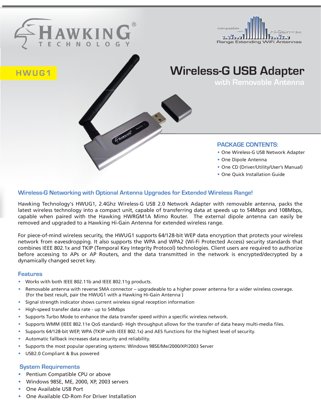 Hawking Technology 300N software manual Wireless-G USB Adapter 