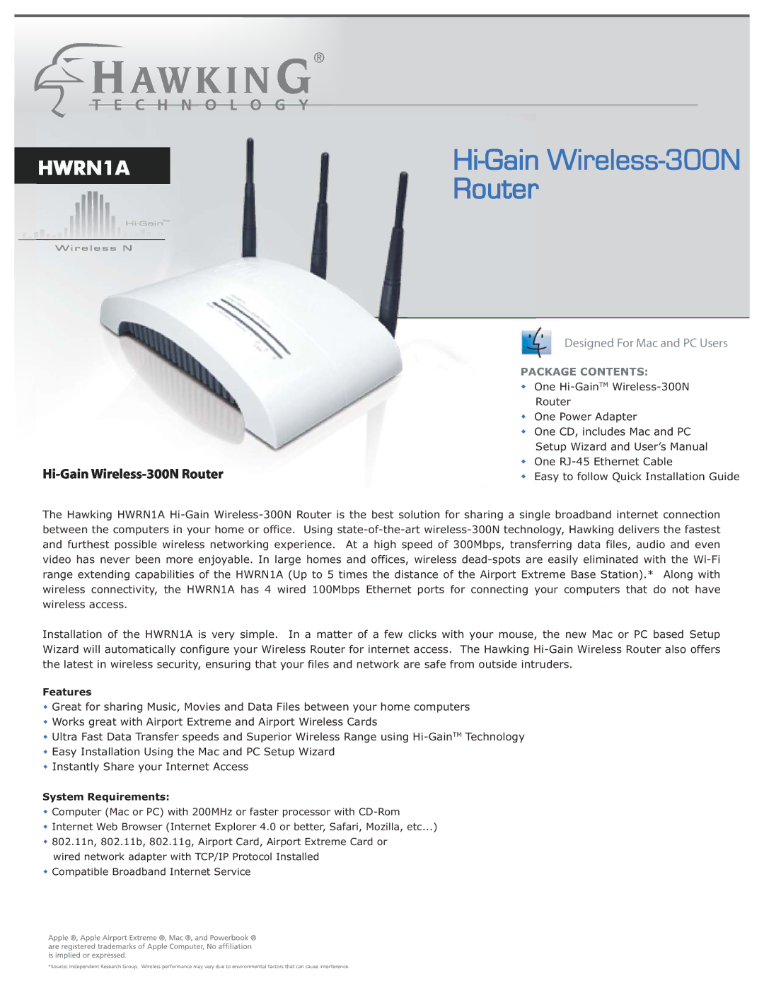 Hawking Technology 300N software manual Router 