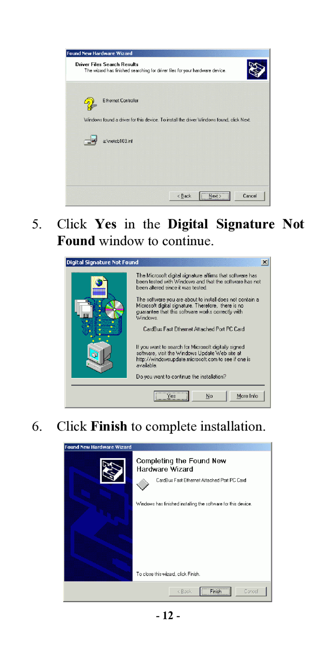 Hawking Technology CardBus 10/100 Fast Ethernet PC Card manual Click Finish to complete installation 