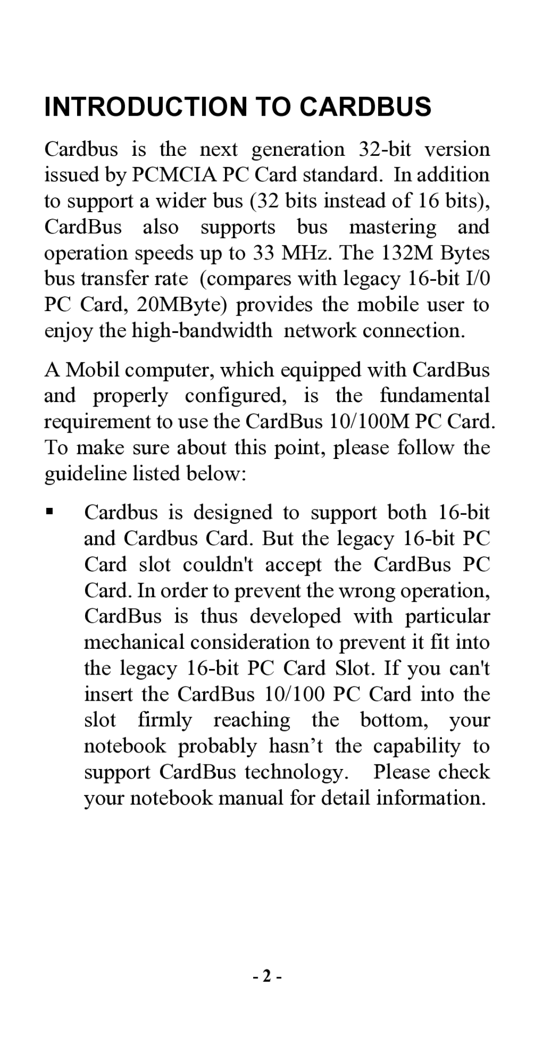 Hawking Technology CardBus 10/100 Fast Ethernet PC Card manual Introduction to Cardbus 