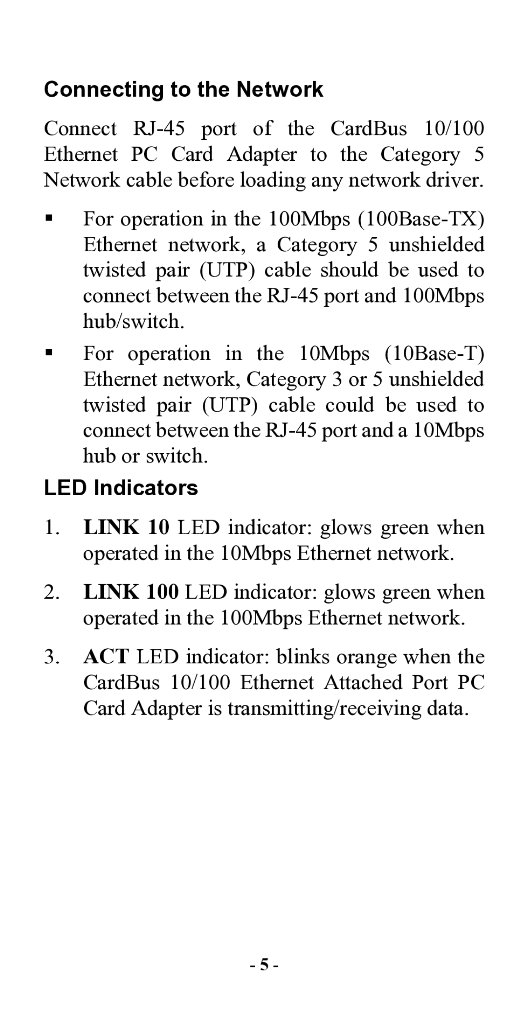 Hawking Technology CardBus 10/100 Fast Ethernet PC Card manual Connecting to the Network, LED Indicators 